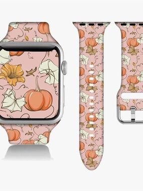 Fall Pumpkin Pink Silicone Watch Band for Smartwatch